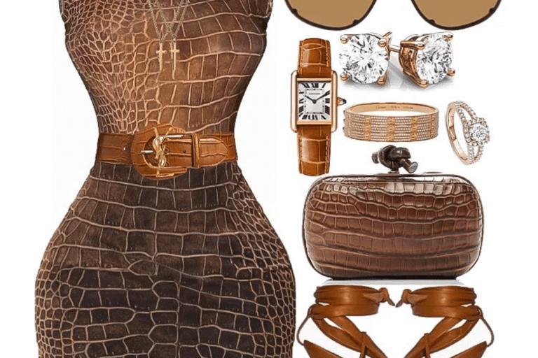 Outfit_Inspiration_Croc_Print_Top_and_Skirt_from_Pretty_Little_Thing_Brown_Sandals_from_Manolo_Blahnik_and_Sunglasses_by_Rick_Owens